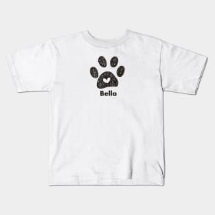 Bella name made of hand drawn paw prints Kids T-Shirt